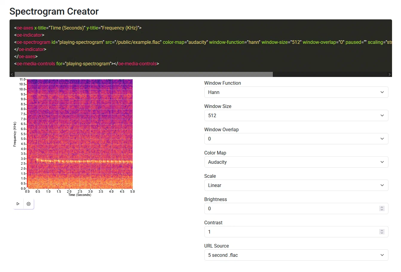 A preview of the spectrogram creator webpage